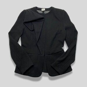 ARMANI Collezioni Black Structured Blazer with Asymmetrical Ruffle Size 4